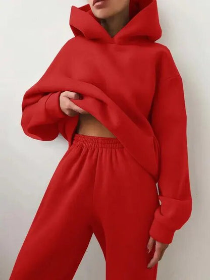 Completo caldo con felpa e pantaloni della tuta da donna I Ideale per l'inverno