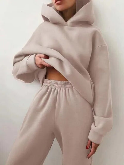 Completo caldo con felpa e pantaloni della tuta da donna I Ideale per l'inverno