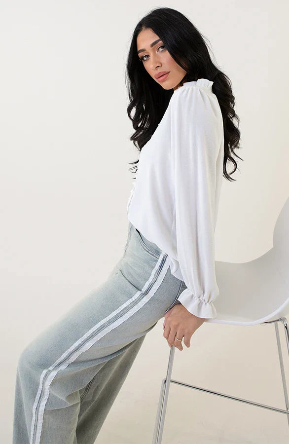 Blusa da Donna con Dettagli in Pizzo e Scollo a V