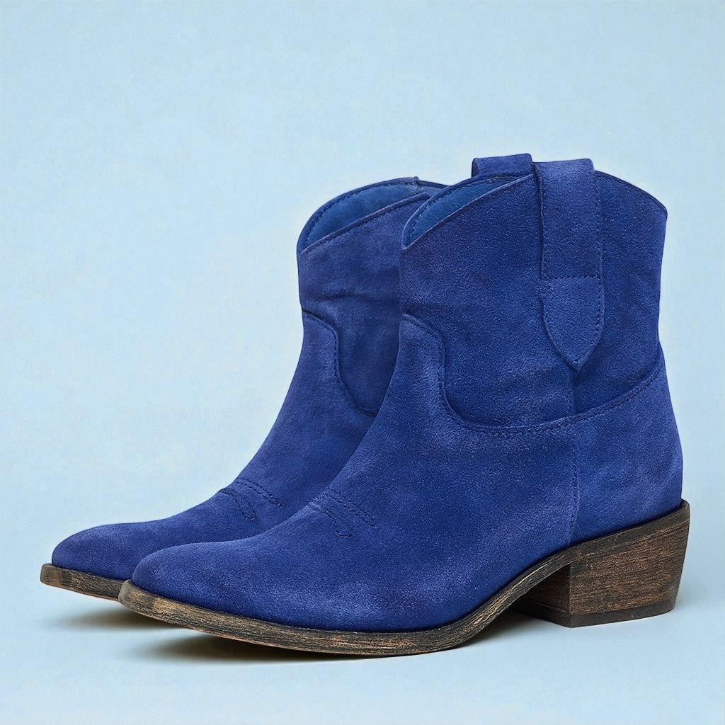 Stivaletti da Donna con Cuciture Western e Tacco Largo