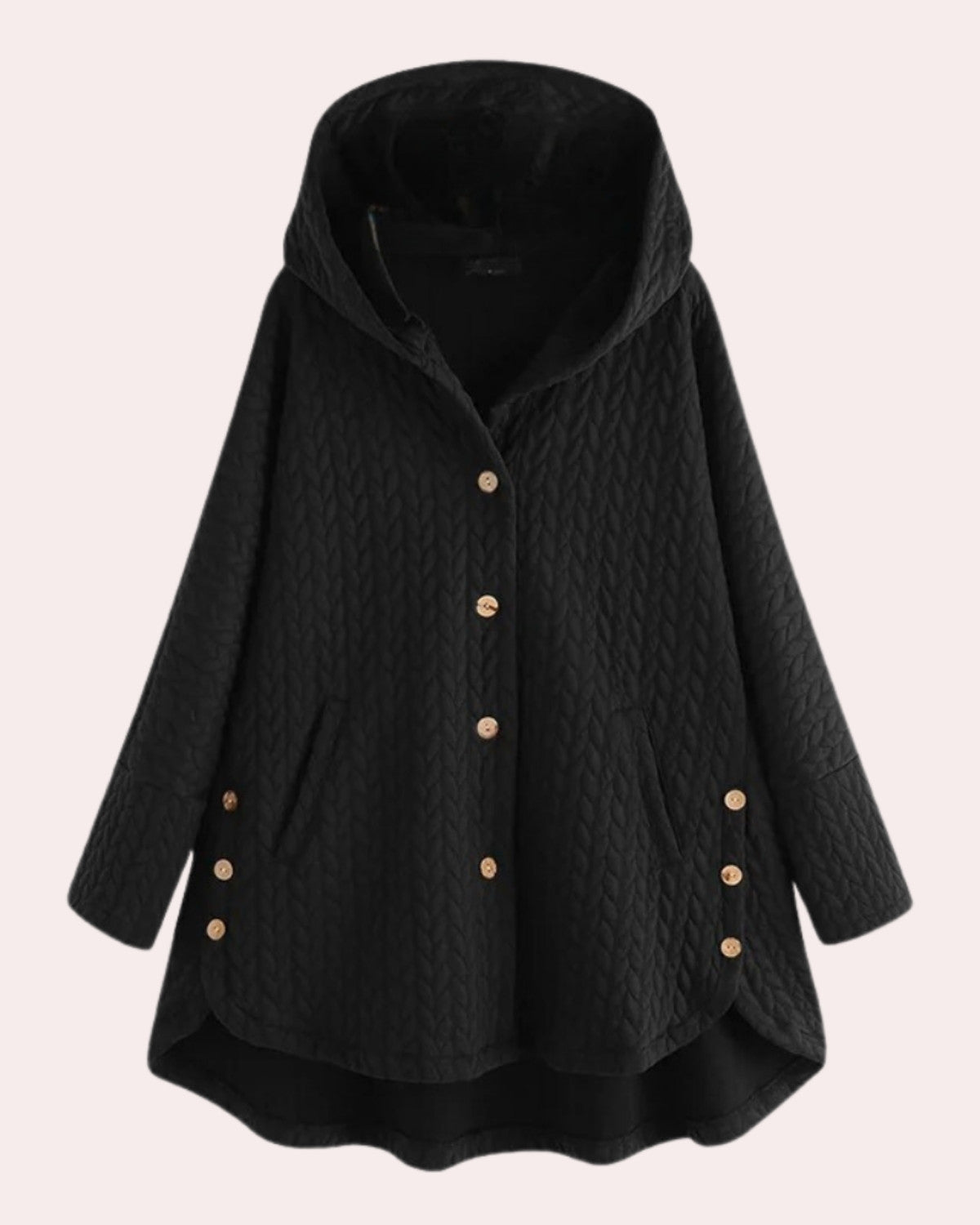 Cappotto Invernale da Donna con Cappuccio, Chiusura a Bottoni e Lunghezza Lunga