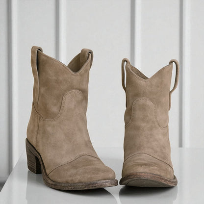 Stivaletti da Donna con Cuciture Western e Tacco Largo