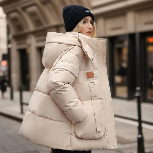 Chaqueta de Invierno Acolchada para Mujer con Capucha y Bolsillos