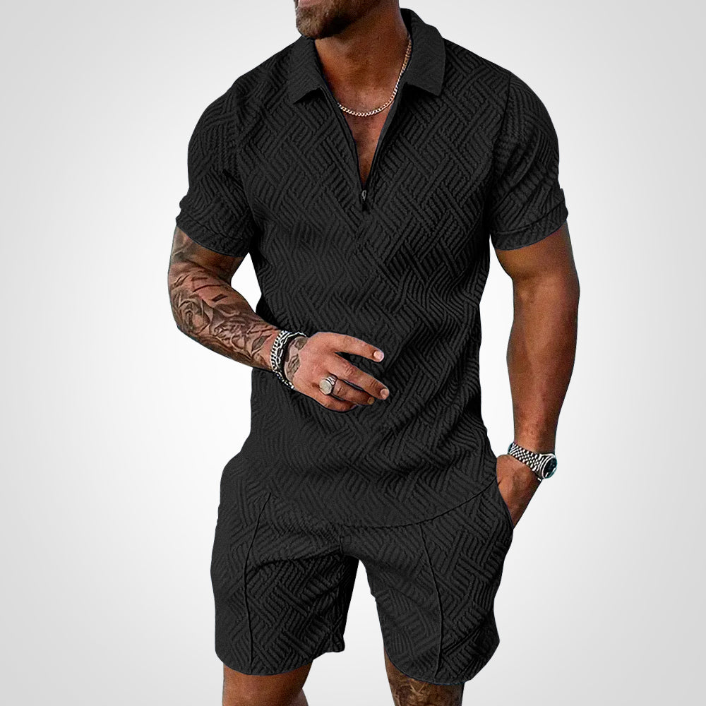 Set estivo da uomo in tessuto leggero e traspirante con camicia a maniche corte e pantaloncini