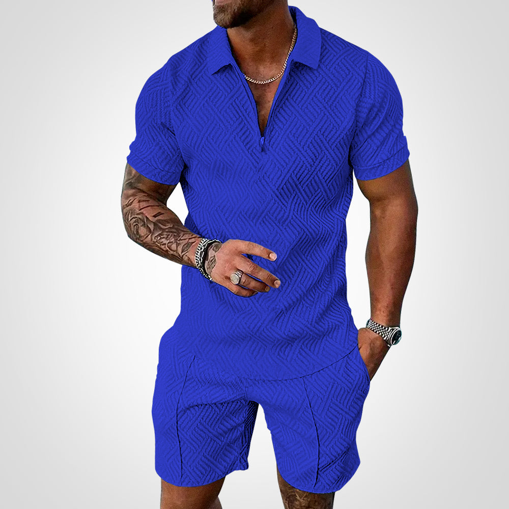 Set estivo da uomo in tessuto leggero e traspirante con camicia a maniche corte e pantaloncini