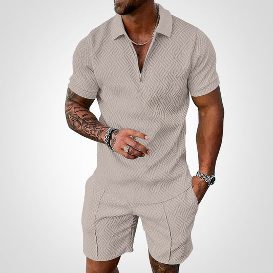 Set estivo da uomo in tessuto leggero e traspirante con camicia a maniche corte e pantaloncini