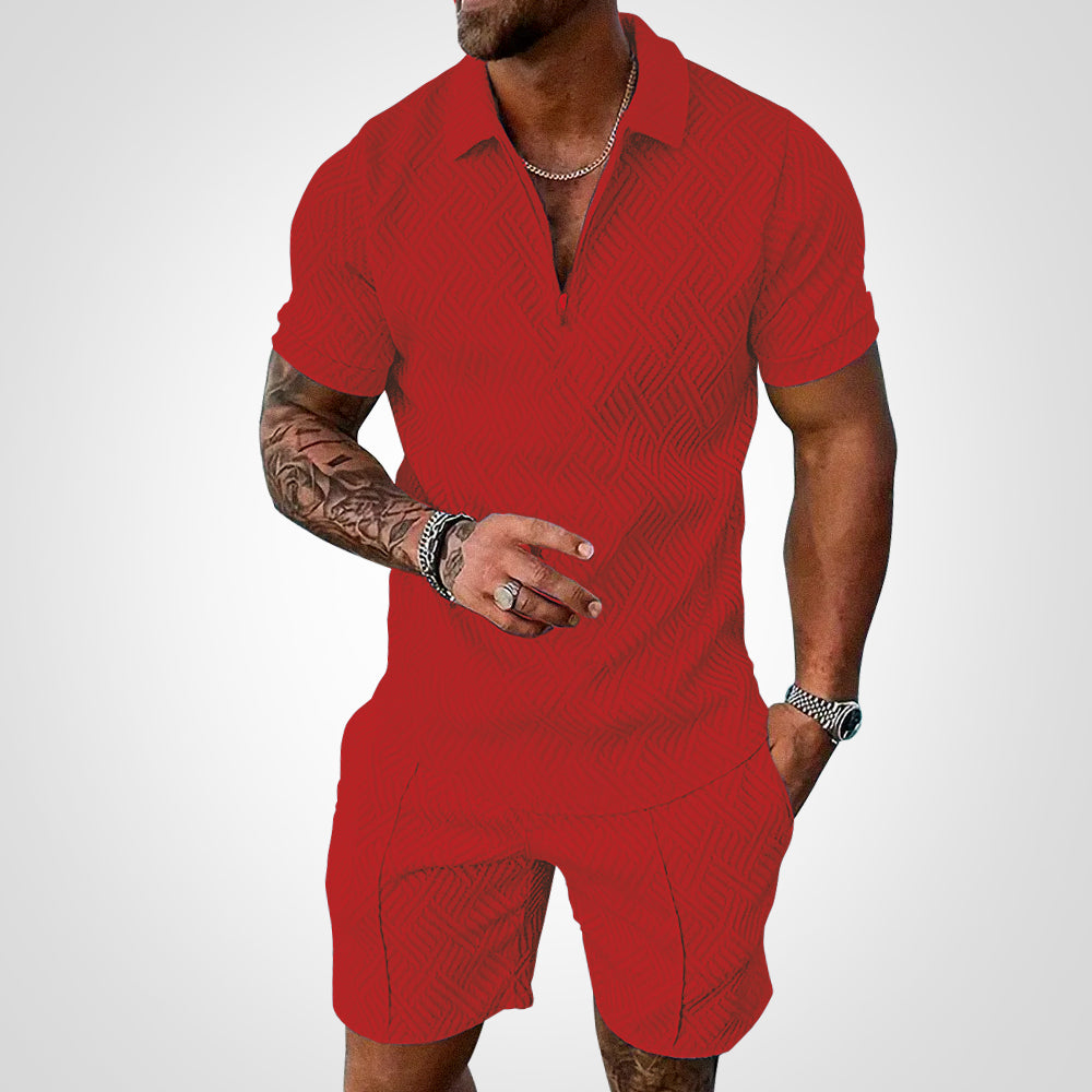 Set estivo da uomo in tessuto leggero e traspirante con camicia a maniche corte e pantaloncini