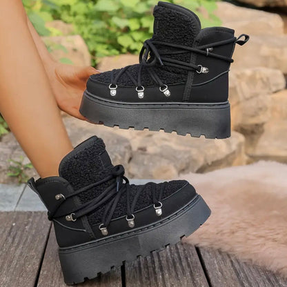 Dames vinterstøvler med forhøjet platform og polstret indersål