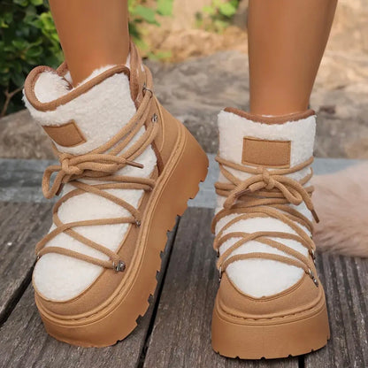 Dames vinterstøvler med forhøjet platform og polstret indersål