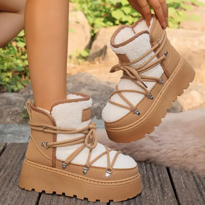 Dames vinterstøvler med forhøjet platform og polstret indersål