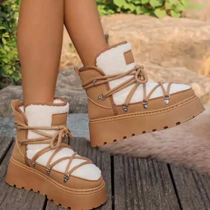 Dames vinterstøvler med forhøjet platform og polstret indersål