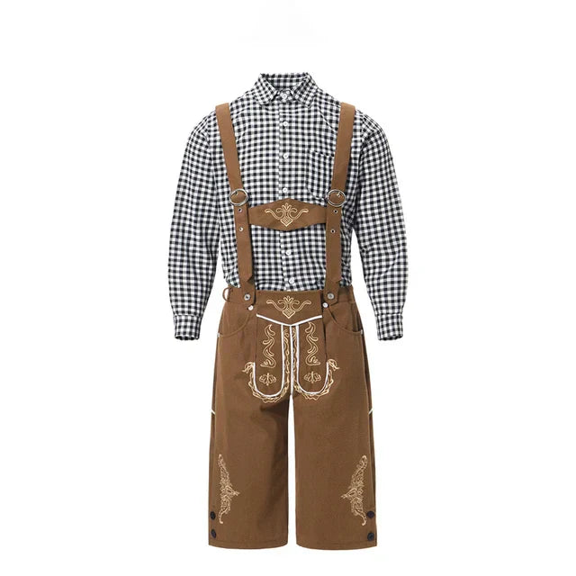 Set Lederhosen da Uomo con Pantaloni Ricamati e Camicia a Quadri per Festival
