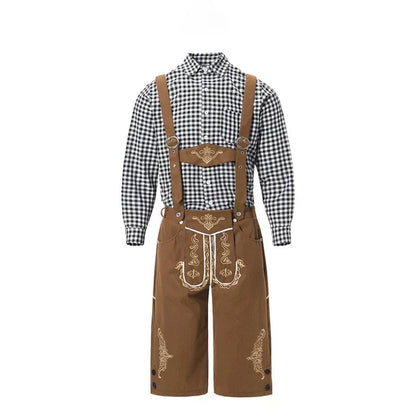 Set Lederhosen da Uomo con Pantaloni Ricamati e Camicia a Quadri per Festival