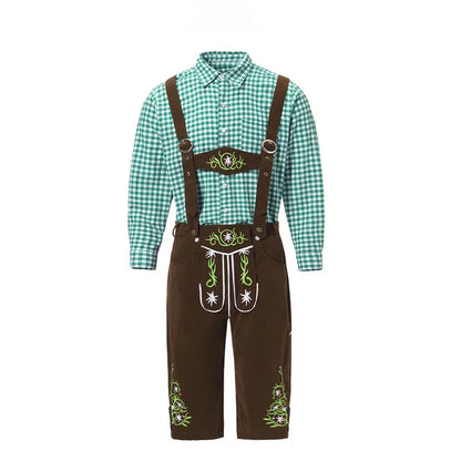 Set Lederhosen da Uomo con Pantaloni Ricamati e Camicia a Quadri per Festival