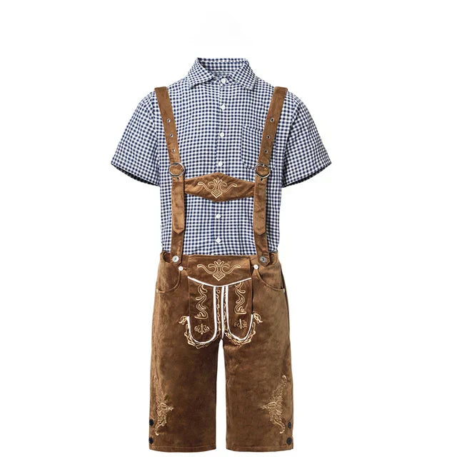 Set Lederhosen da Uomo con Pantaloni Ricamati e Camicia a Quadri per Festival