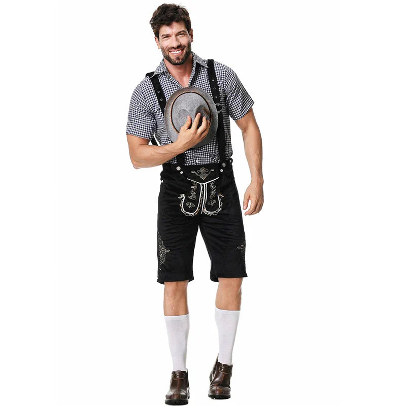 Set Lederhosen da Uomo con Pantaloni Ricamati e Camicia a Quadri per Festival