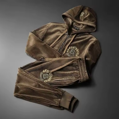 Completo Uomo Due Pezzi Felpa Zip Pantaloni Jogger Velour