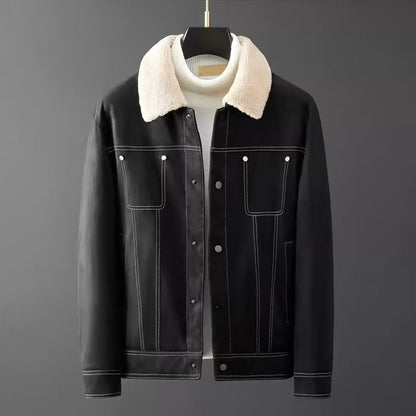 Men's Short Autumn Jacket with Suede Leather Finish