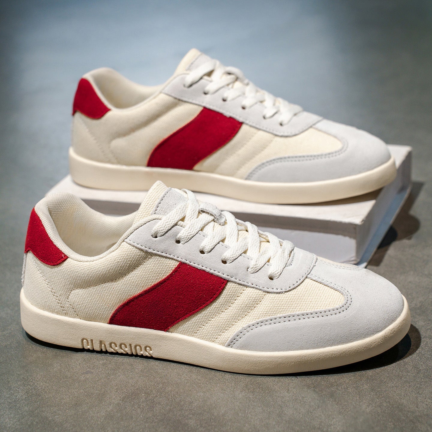 Men's Sneakers with Canvas Upper, Side Stripe, and EVA Sole