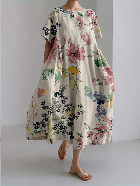 Abito Maxi con Stampa di Fiori di Ciliegio Giapponese