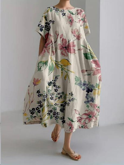 Abito Maxi con Stampa di Fiori di Ciliegio Giapponese
