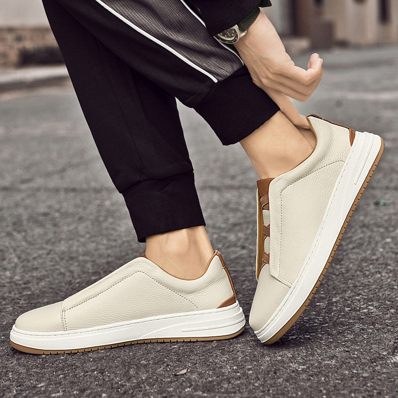 Scarpe da uomo in pelle slip-on basse con suola in gomma | Ideali per primavera e autunno