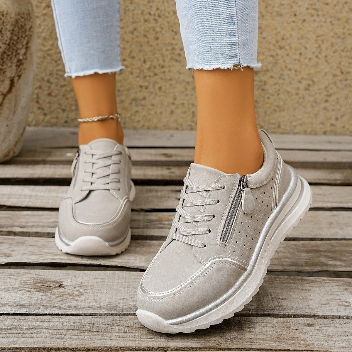 Women's Sneakers with Arch Support and Side Zipper