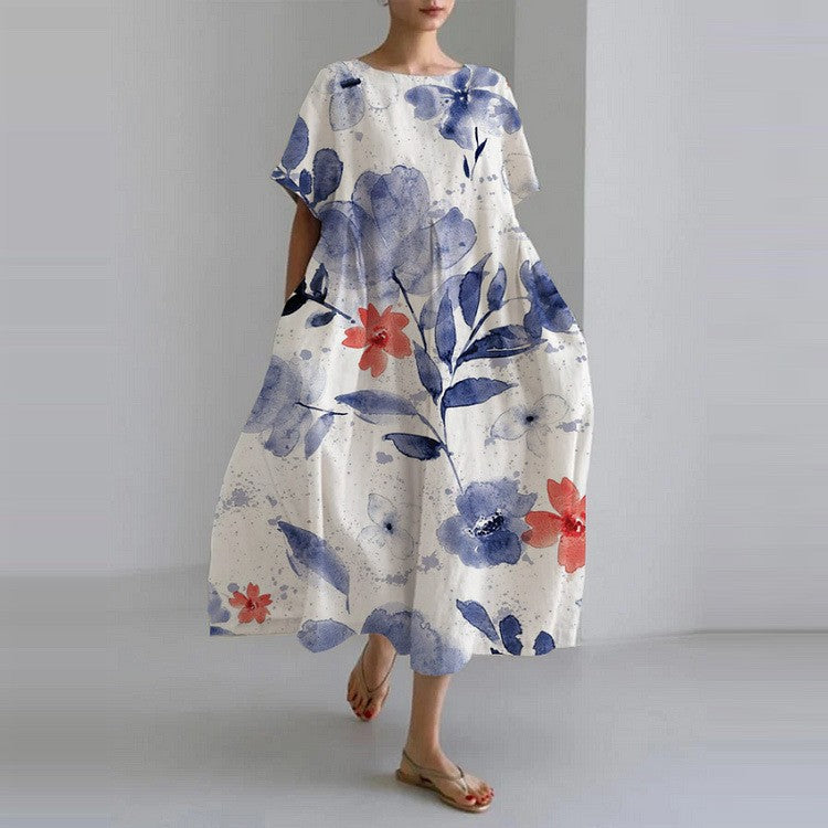 Abito Maxi con Stampa di Fiori di Ciliegio Giapponese