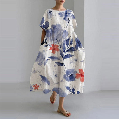 Abito Maxi con Stampa di Fiori di Ciliegio Giapponese