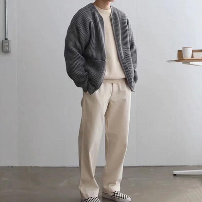 Cardigan da Uomo in Maglia con Orlo a Coste e Maniche Lunghe