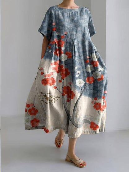 Abito Maxi con Stampa di Fiori di Ciliegio Giapponese