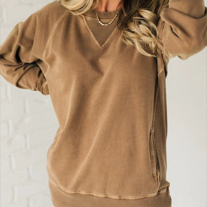 Maglione da Donna in Maglia a Coste con Tasche Laterali