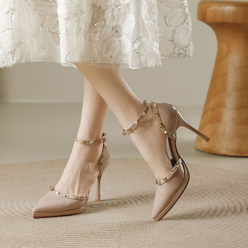 Décolleté Donna Tacco a Spillo Punta con Doppio Cinturino Borchiato