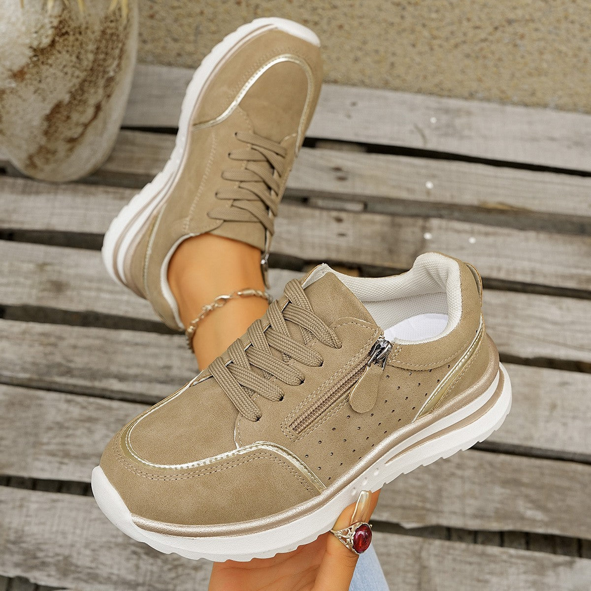 Women's Sneakers with Arch Support and Side Zipper