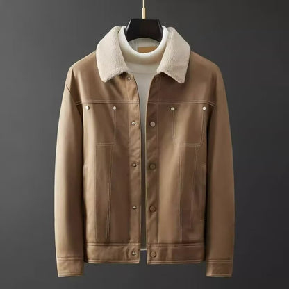 Men's Short Autumn Jacket with Suede Leather Finish