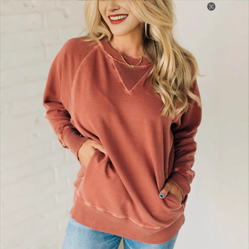 Maglione da Donna in Maglia a Coste con Tasche Laterali