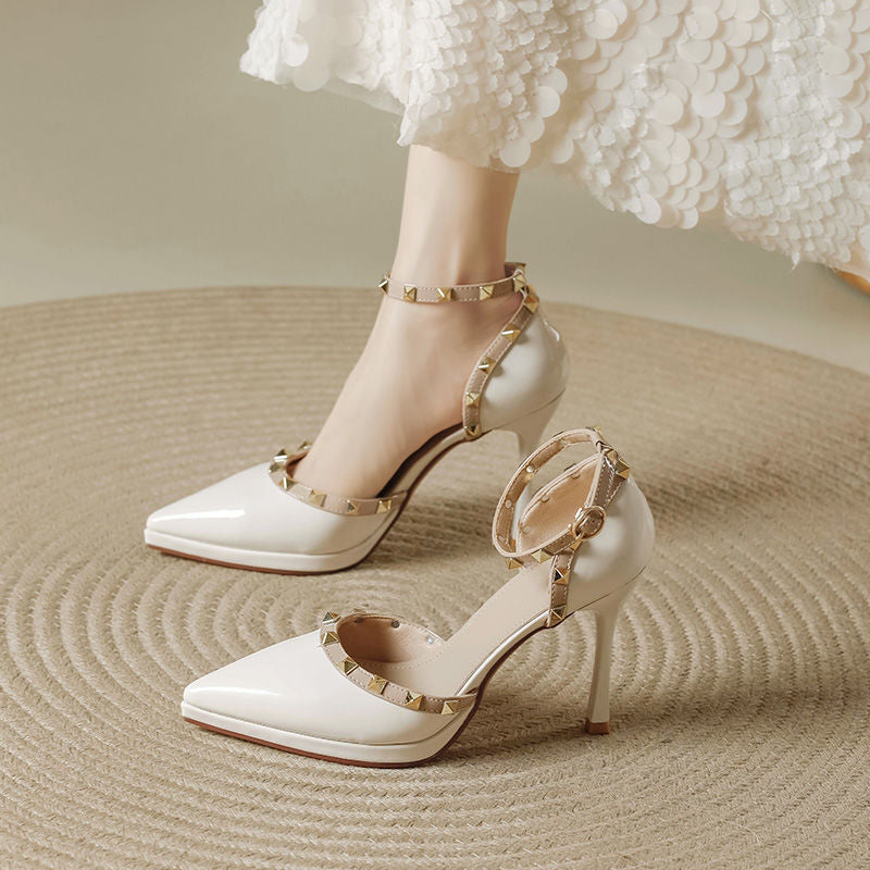 Décolleté Donna Tacco a Spillo Punta con Doppio Cinturino Borchiato