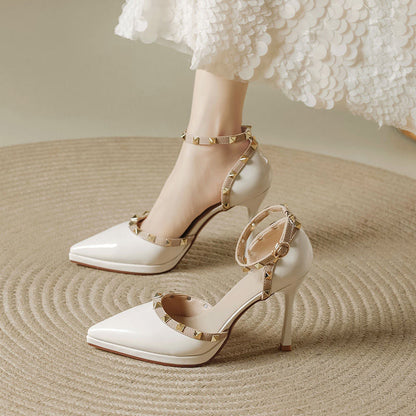 Décolleté Donna Tacco a Spillo Punta con Doppio Cinturino Borchiato