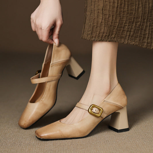 Décolleté da Donna Punta Quadrata Fibbia Oro Design Strutturato