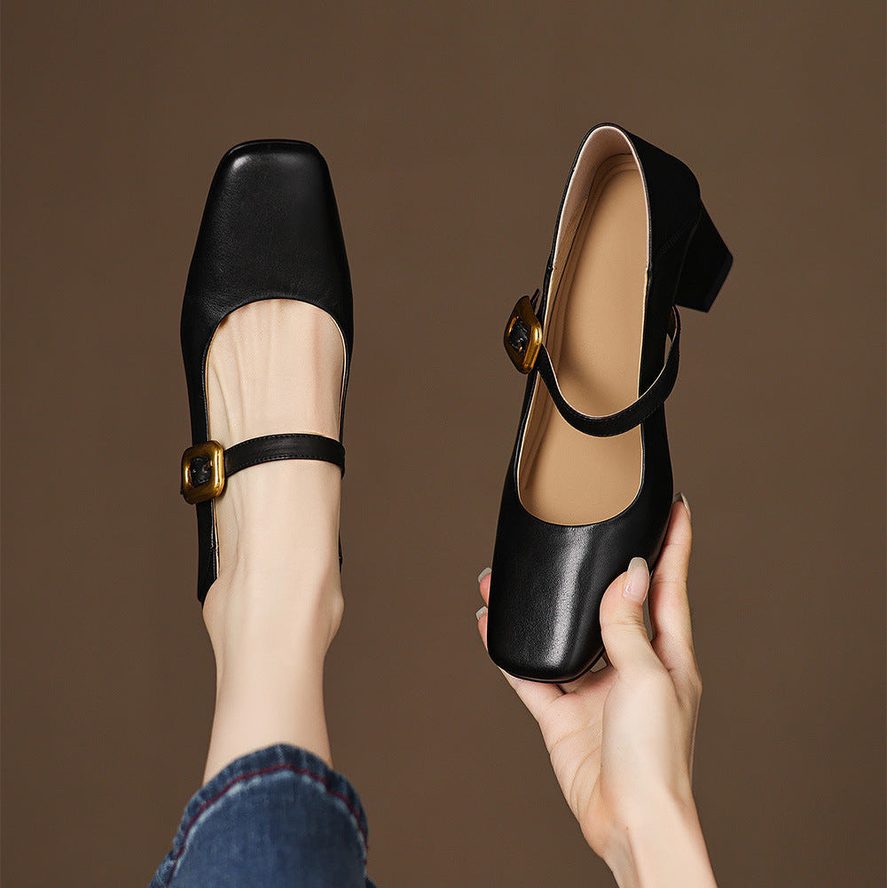 Décolleté da Donna Punta Quadrata Fibbia Oro Design Strutturato