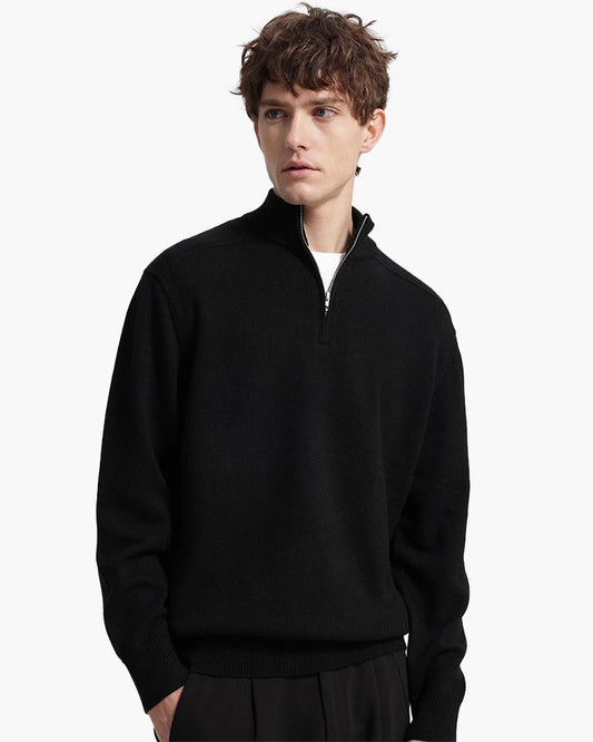 Maglione Invernale da Uomo con Mezza Zip e Orlo a Coste