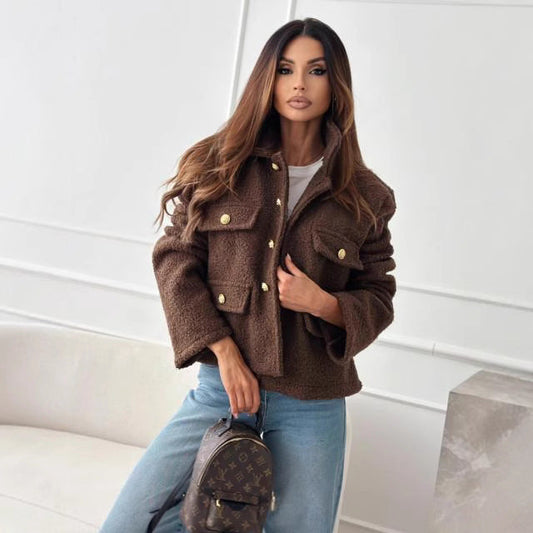 Cappotto Autunnale Donna In Tweed Con Collo Polo E Vestibilità Regolare In Diversi Colori