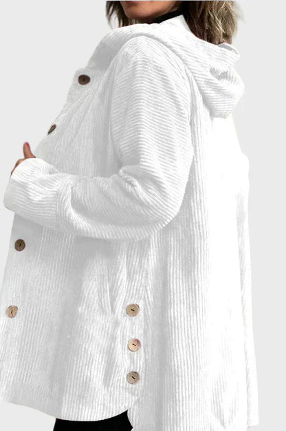 Giacca con Cappuccio in Velluto a Coste da Donna con Tasche Frontali