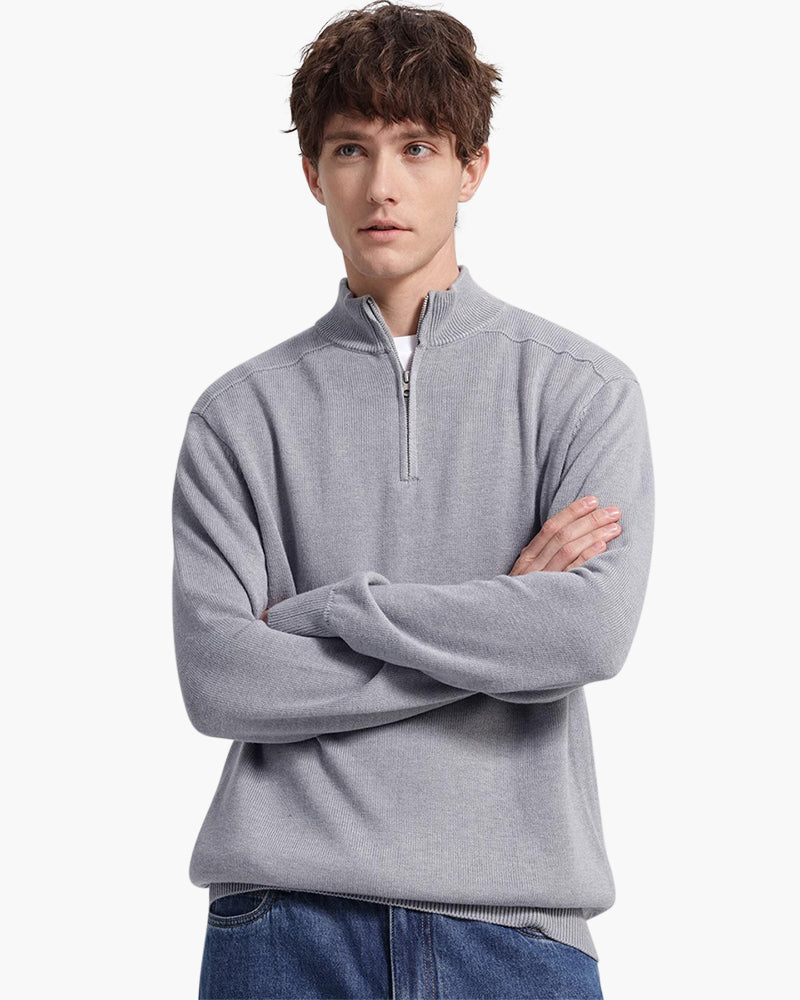 Maglione Invernale da Uomo con Mezza Zip e Orlo a Coste