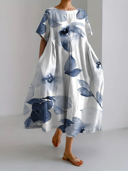 Abito Maxi con Stampa di Fiori di Ciliegio Giapponese