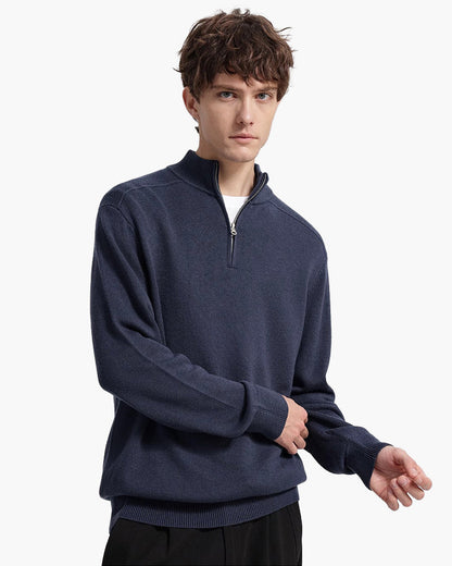 Maglione Invernale da Uomo con Mezza Zip e Orlo a Coste