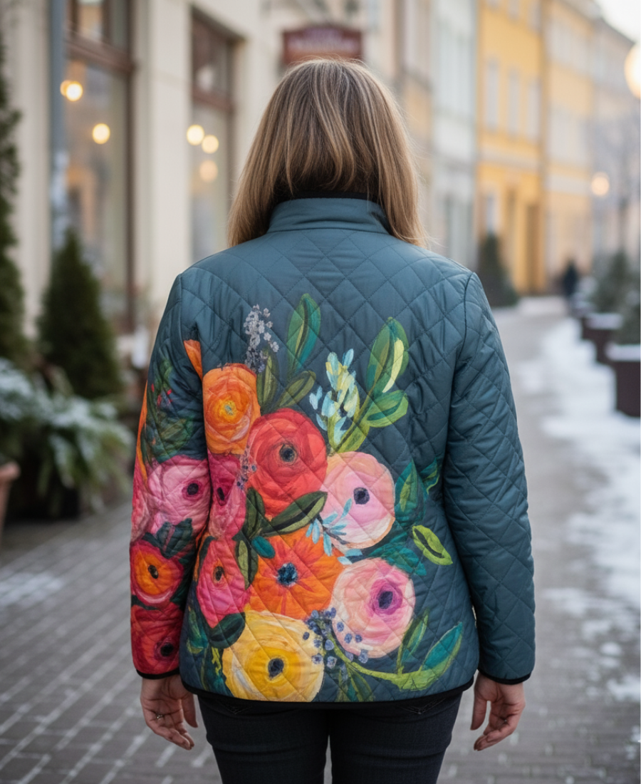 Chaqueta de invierno acolchada para mujer con motivo floral vintage