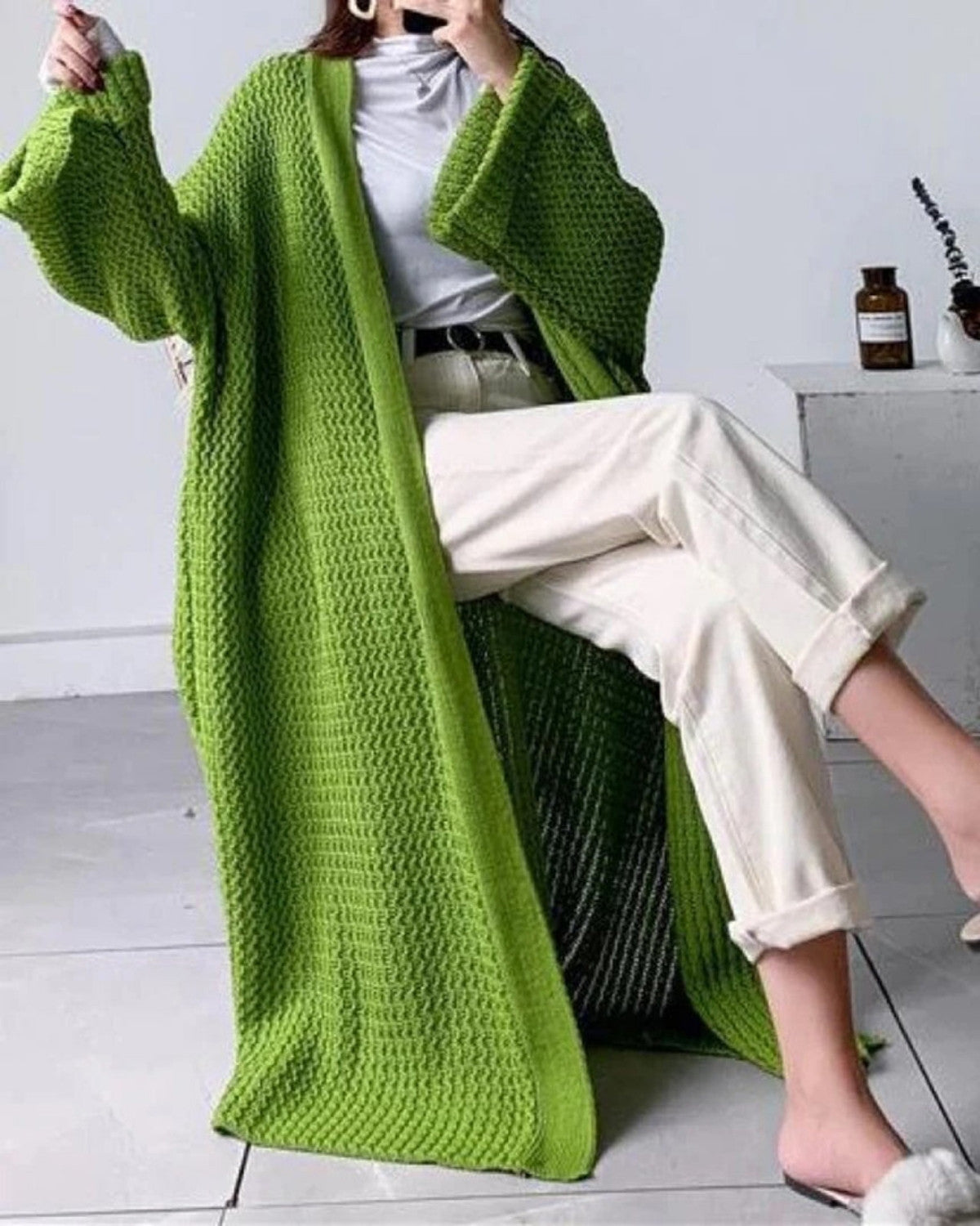 Cardigan Invernale da Donna Oversize in Maglia con Motivo