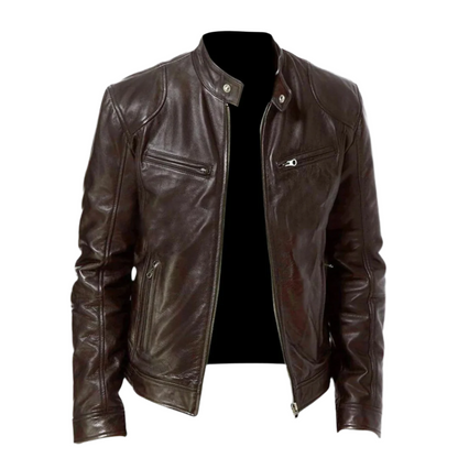Giacca in Pelle Uomo con Tasche Funzionali e Chiusura a Cerniera – Ideale per Autunno/Inverno