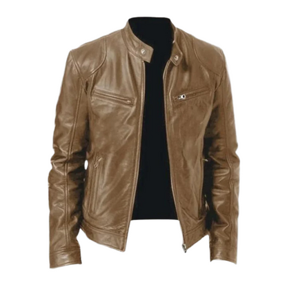 Giacca in Pelle Uomo con Tasche Funzionali e Chiusura a Cerniera – Ideale per Autunno/Inverno